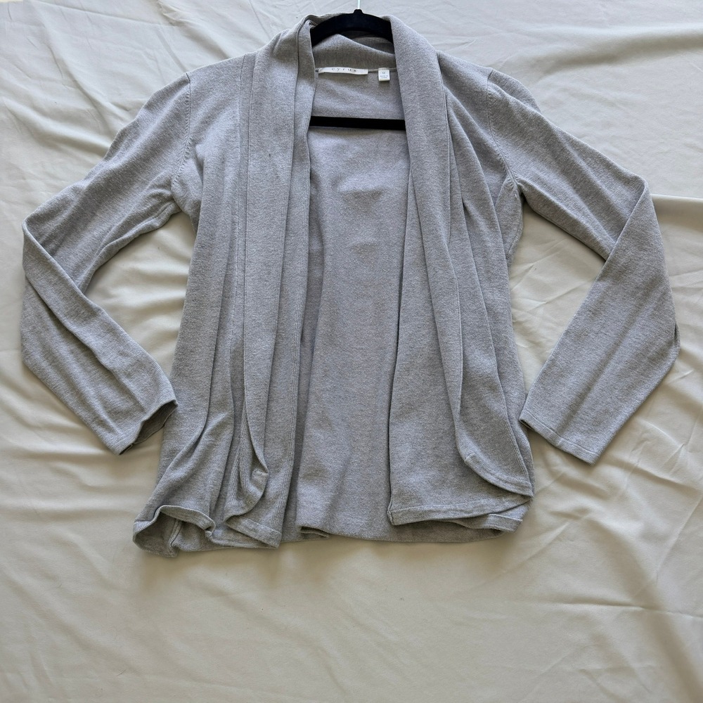 Cyrus Womens Gray Open Front Draped Shawl Collar Cardigan Sweater Size M